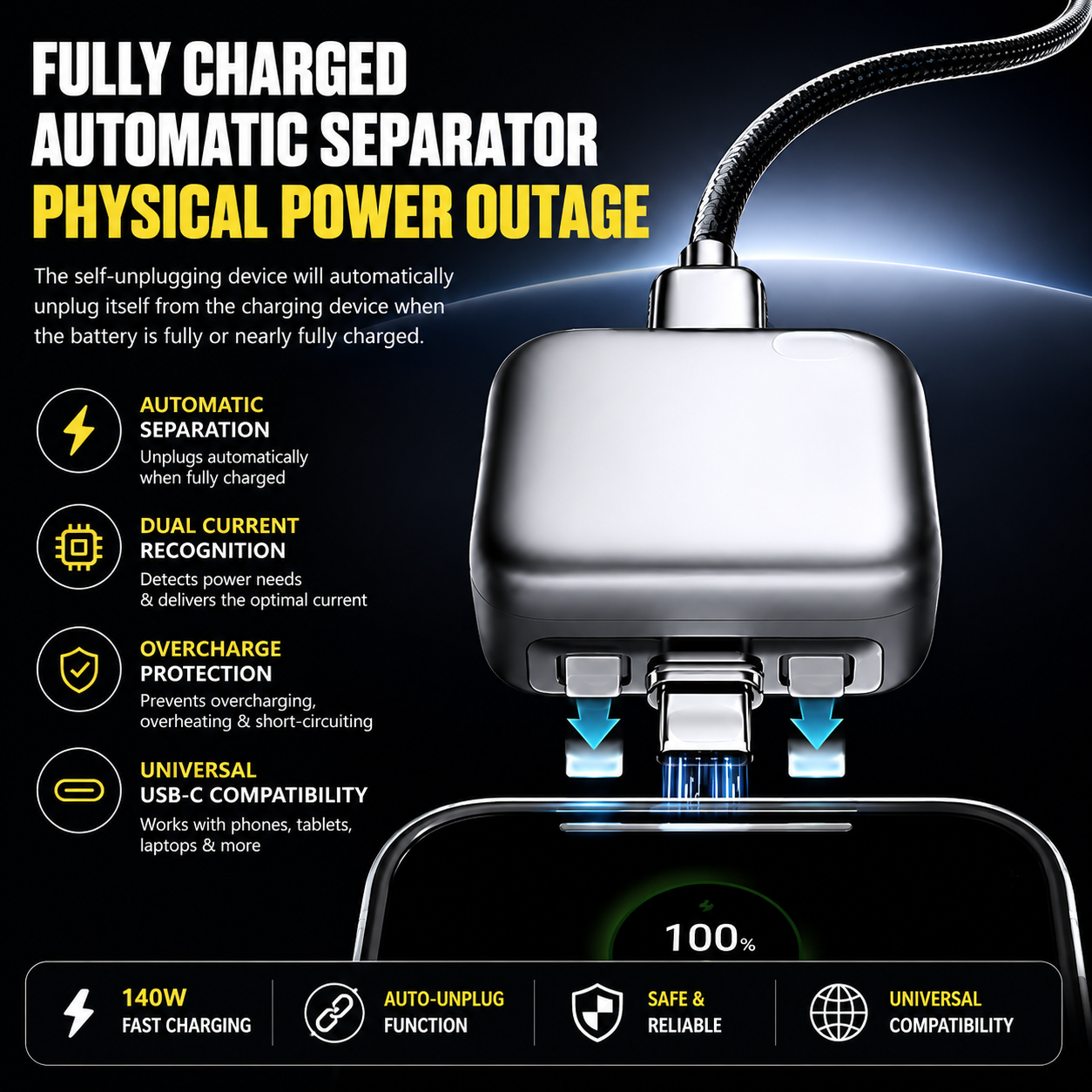 140W Smart USB-C Charger with Auto-Unplug Technology