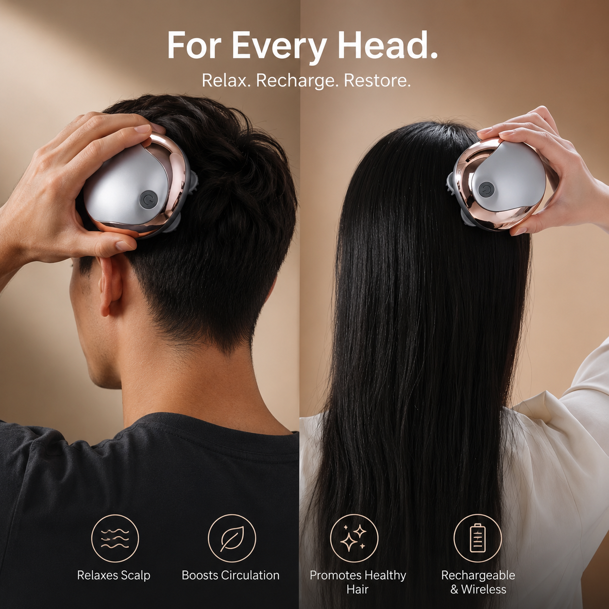 Hair Growth & Scalp Therapy Electric Massager | Rechargeable Deep Scalp Stimulator