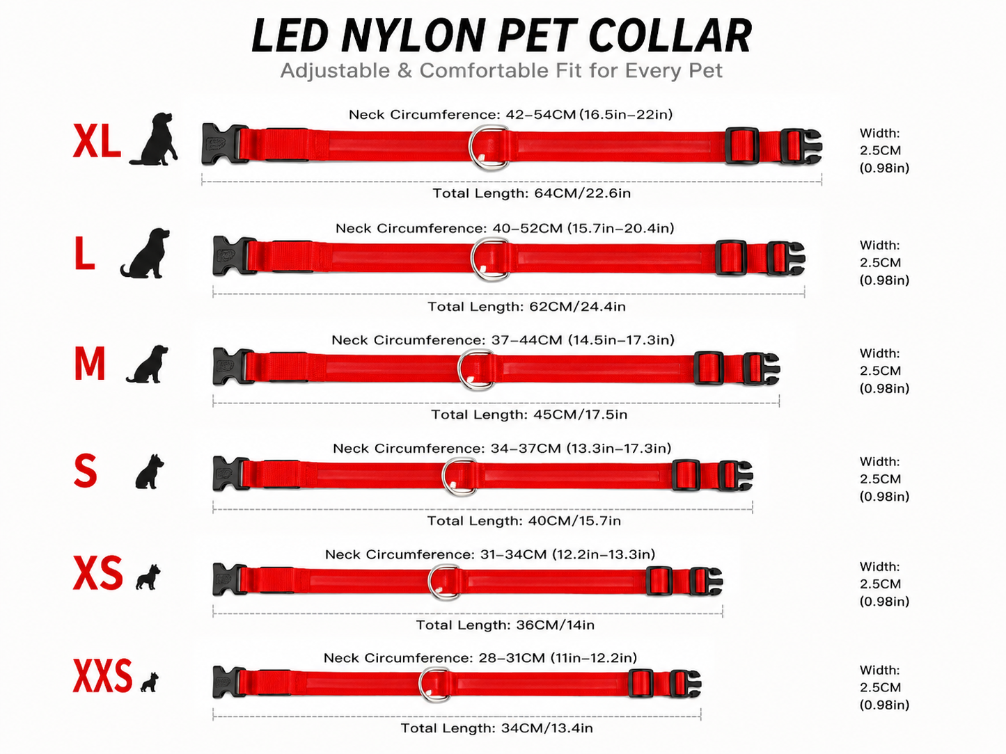USB Rechargeable LED Dog Collar – Glow in the Dark Safety Collar for Night Walks