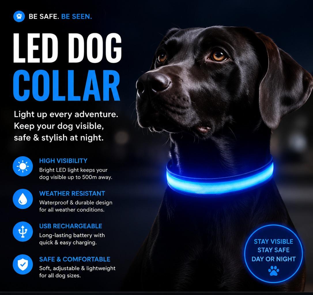 USB Rechargeable LED Dog Collar – Glow in the Dark Safety Collar for Night Walks